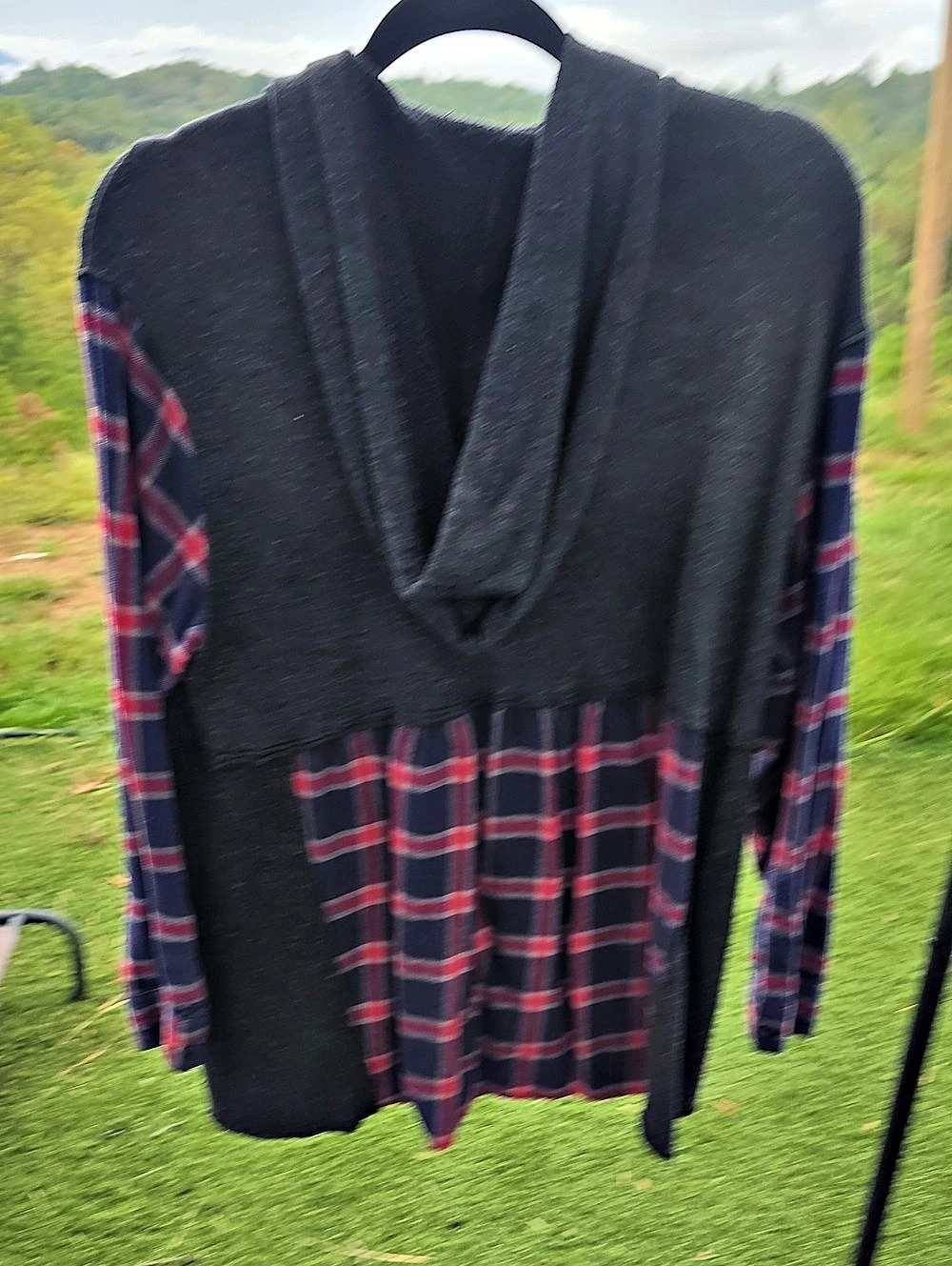 BDG Rori Hooded Oversized Flannel Button-Down Shirt Black & Red - Picture 2 of 5